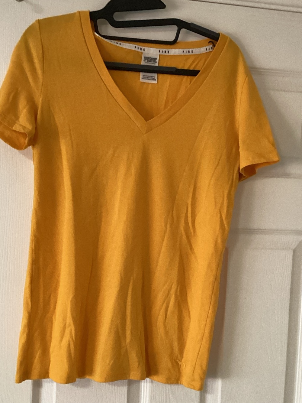 PINK Victoria's Secret V-Neck Short Sleeve Tee in Mustard Yellow